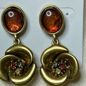 "WHBM Earrings with stones and a necklace with red stones .Yellow metal."